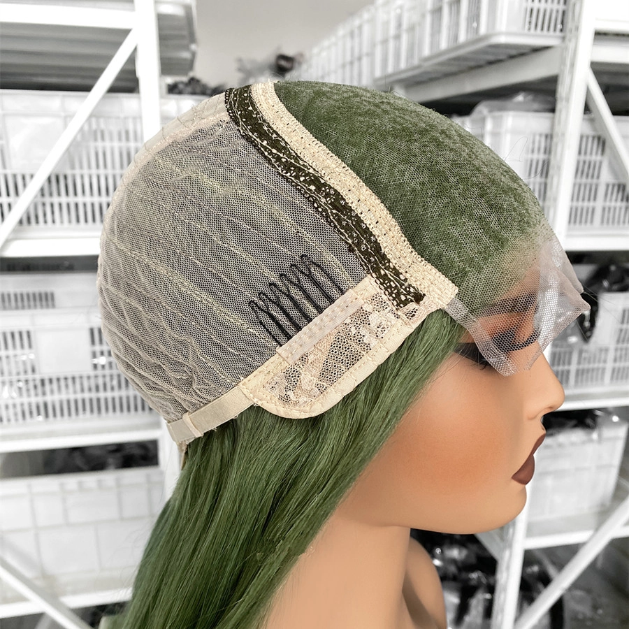 30inch Human Hair 5x5 Lace Closure Wig Straight Green Color WIg